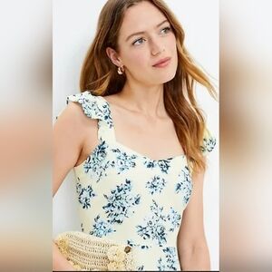 LOFT Yellow and Blue Floral Dress